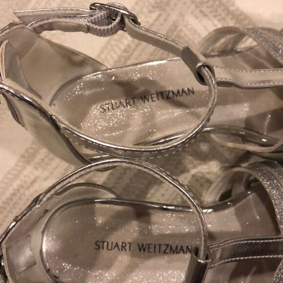 Stuart Weitzman Silver Glitter Girl Dressy Sandals - Picture 3 of 8